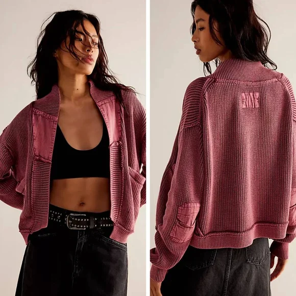 Free People Women's Worn Thru Surplus Cardigan sweater bubblegum pink size small - Picture 2 of 8